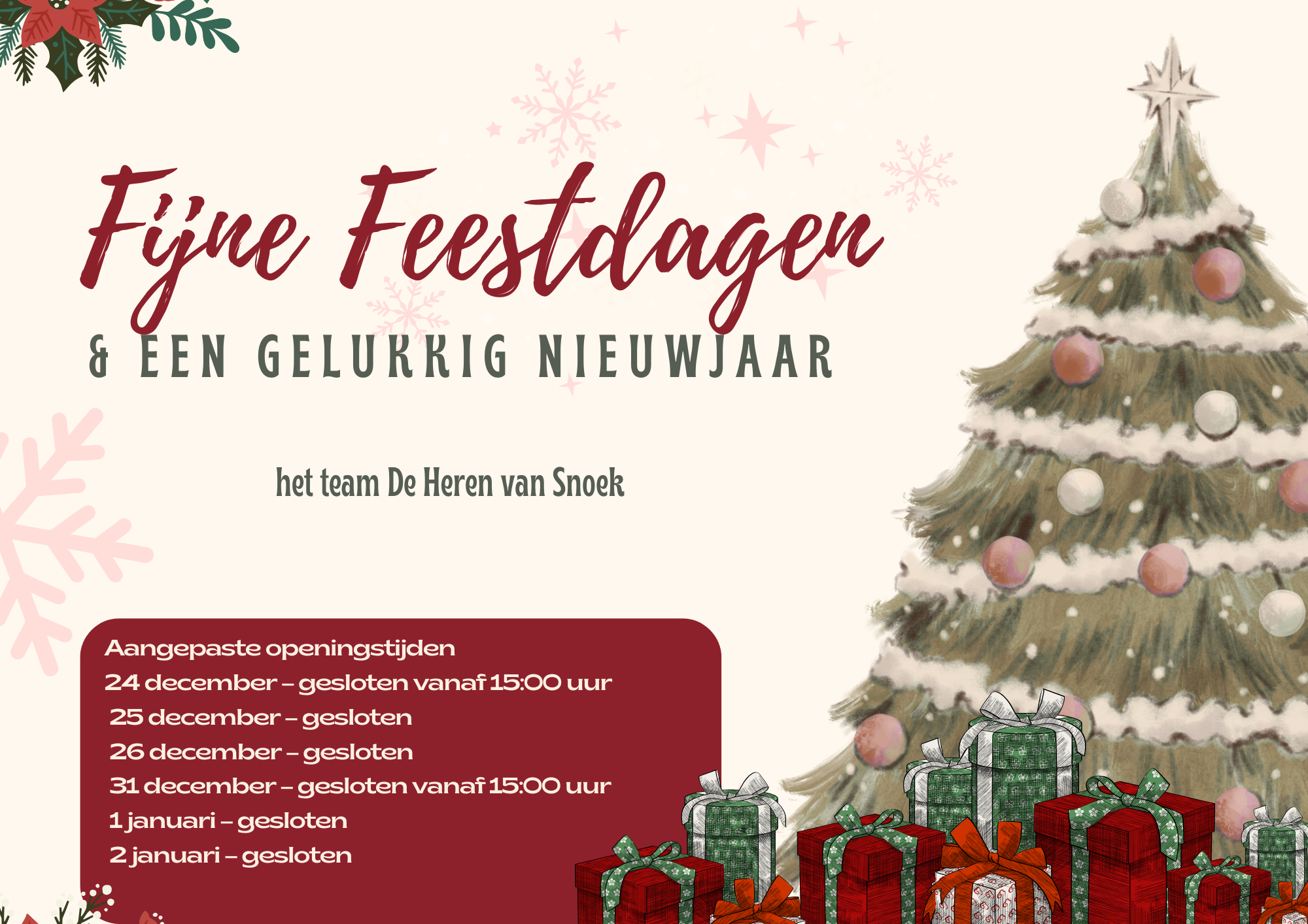 Aangepaste openingstijden tijdens de feestdagen